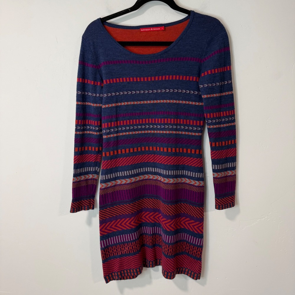 Krimson Klover Womens Sweater Dress Small Multi Merino Wool Silk Blend